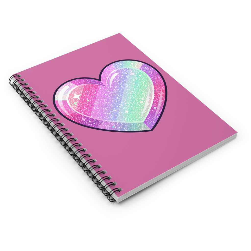 Pink Glitter Heart Spiral Notebook — Ruled Journal for Teens & Kids- Light Pink
