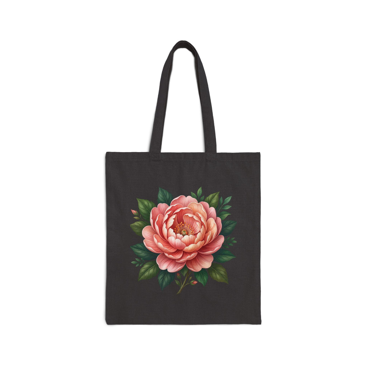 Canvas Tote Bag — Vintage Peach Rose Floral Market Tote