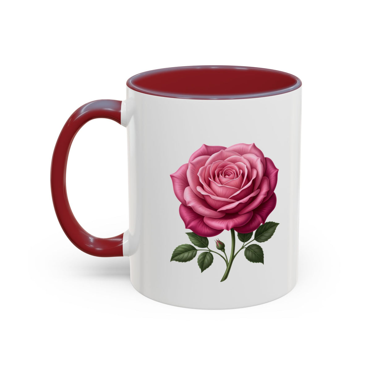 Pink Rose Accent Coffee Mug — Floral Tea & Coffee Cup (11/15 oz)