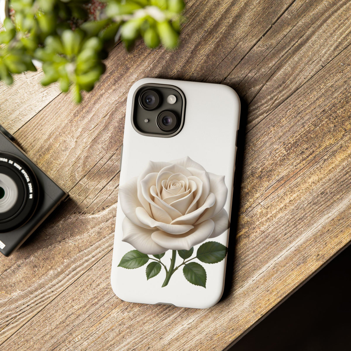 White Rose Tough Phone Case – Elegant Floral Protective Cover