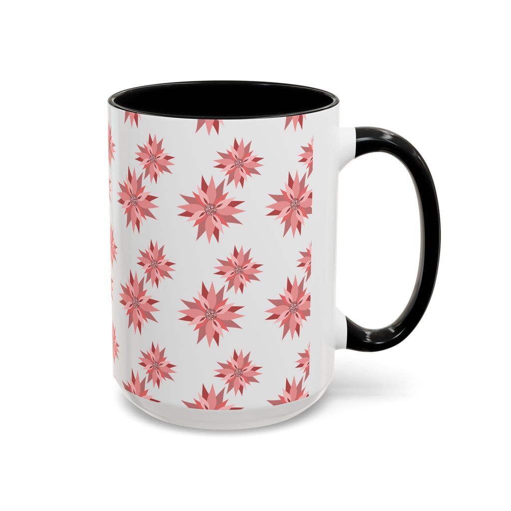 Pink Geometric Floral Accent Coffee Mug — 11/15oz