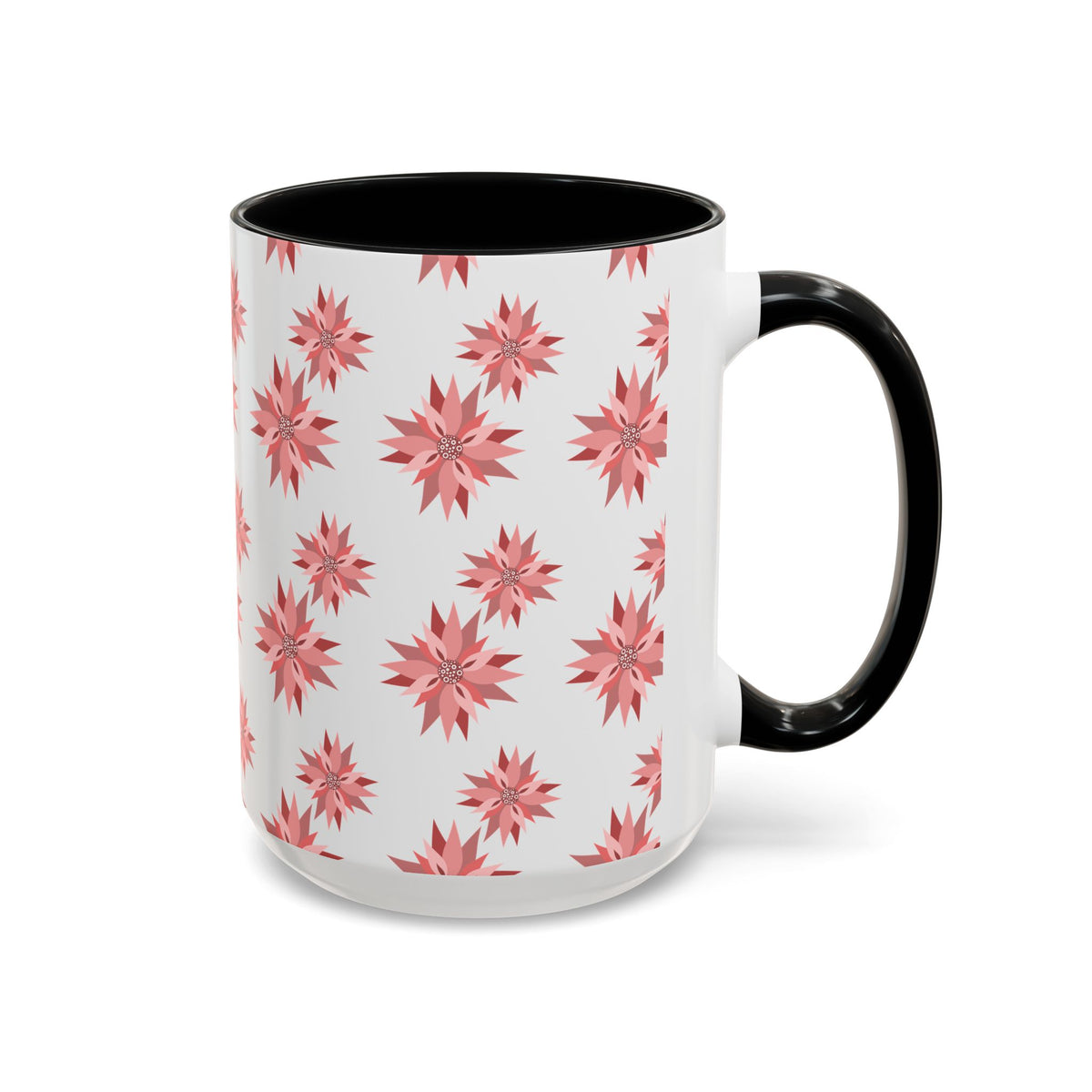 Pink Geometric Floral Accent Coffee Mug — 11/15oz