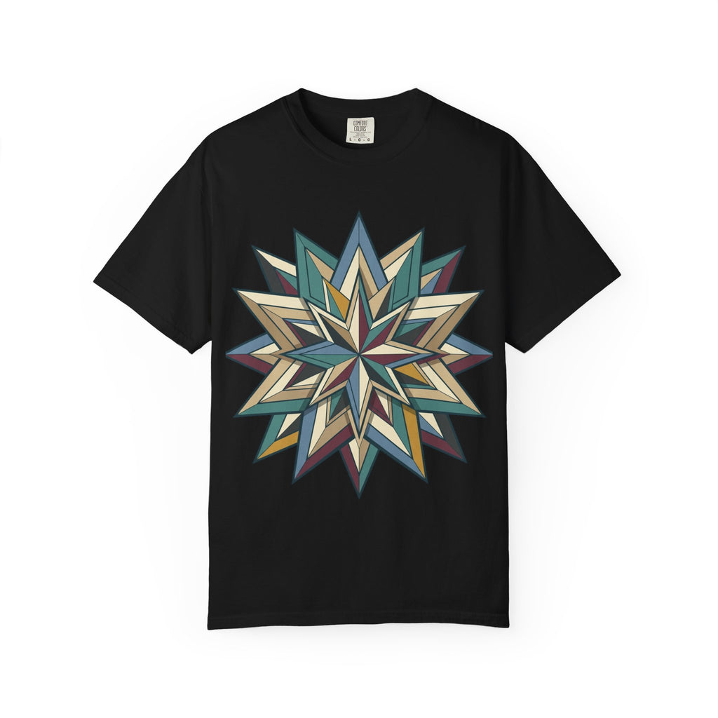 Geometric Starburst T-Shirt — Vintage Compass Rose Graphic Tee