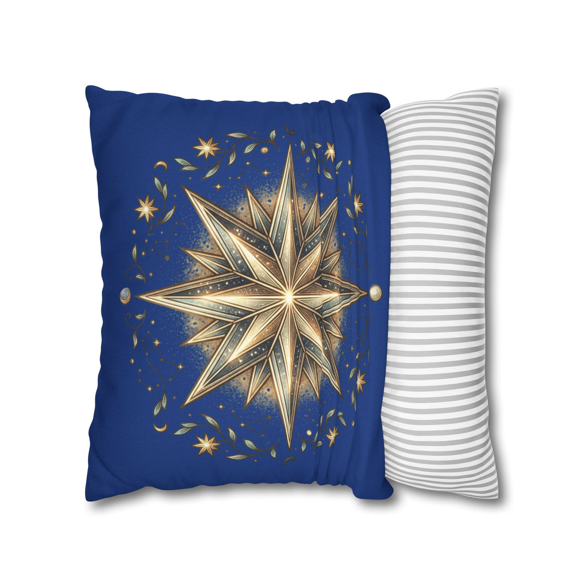 Star Print Navy Spun Polyester Square Pillowcase