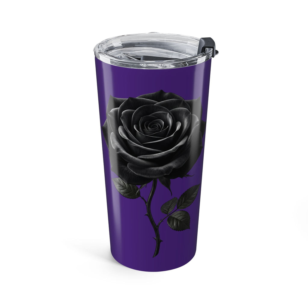 20oz Purple Tumbler with Black Roses – Gothic Floral Travel Cup- Dark Purple