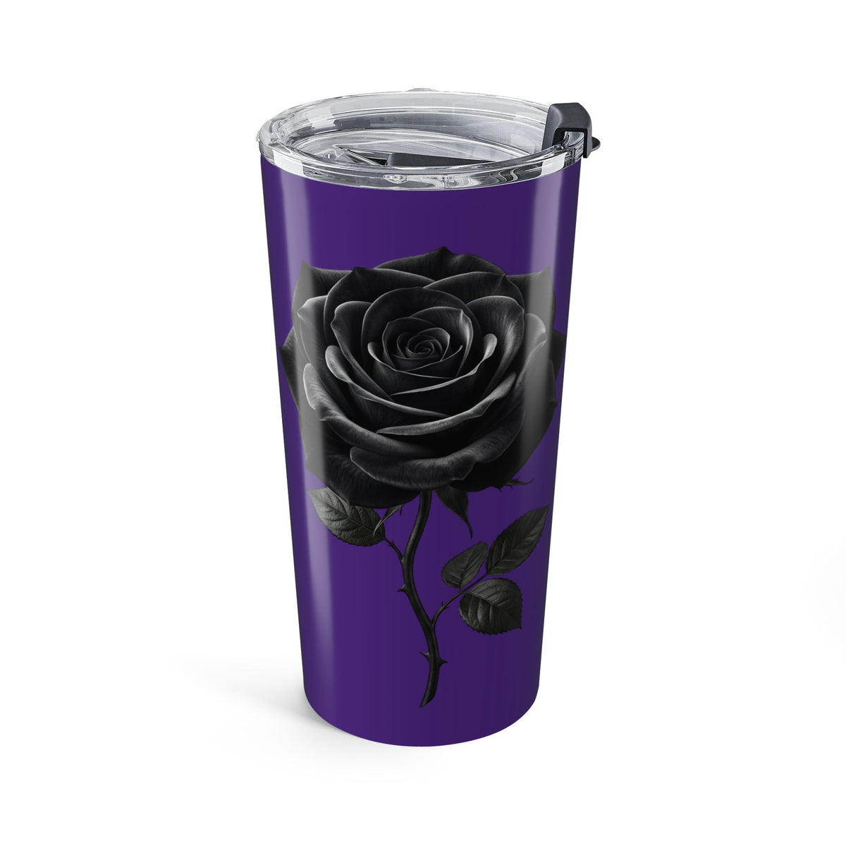 20oz Purple Tumbler with Black Roses – Gothic Floral Travel Cup- Dark Purple