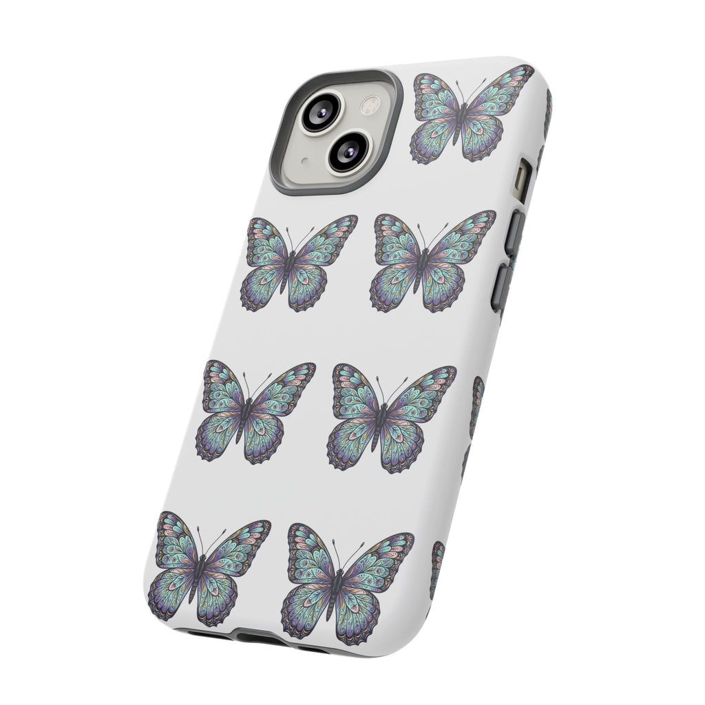 Butterfly Pattern Tough Phone Case — Vintage Teal Floral Protective Cover
