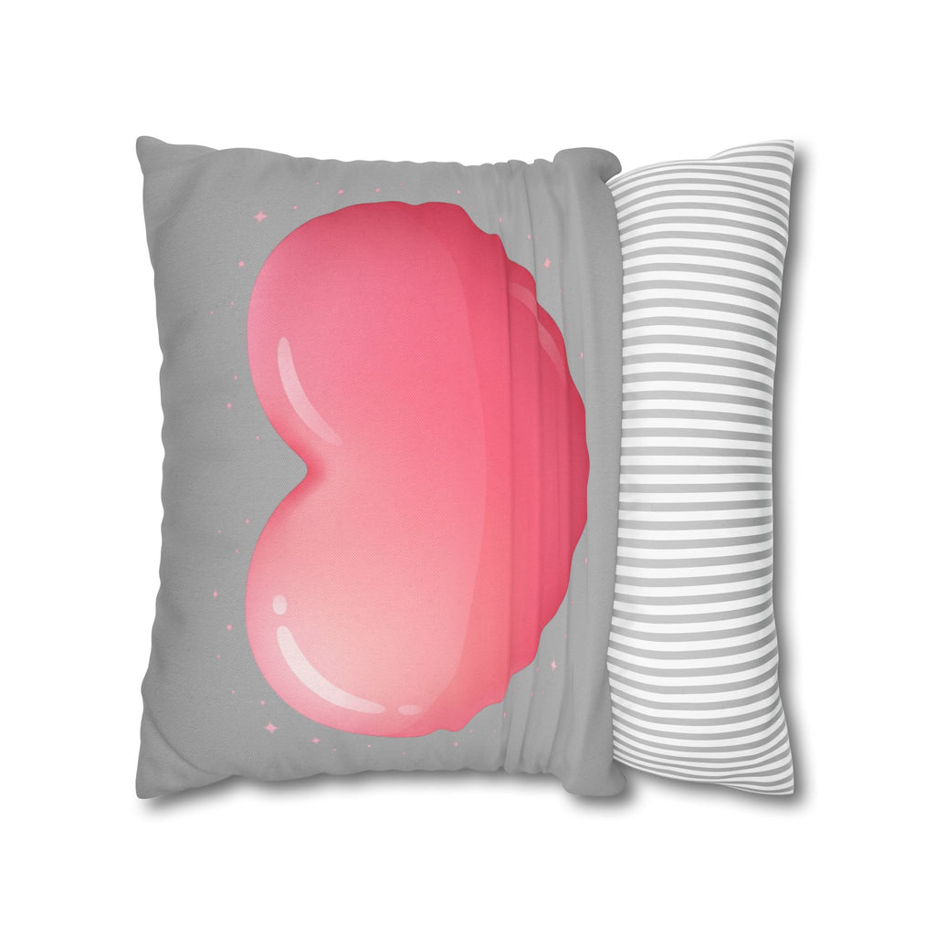 Pink Heart Grey Spun Polyester Square Pillowcase