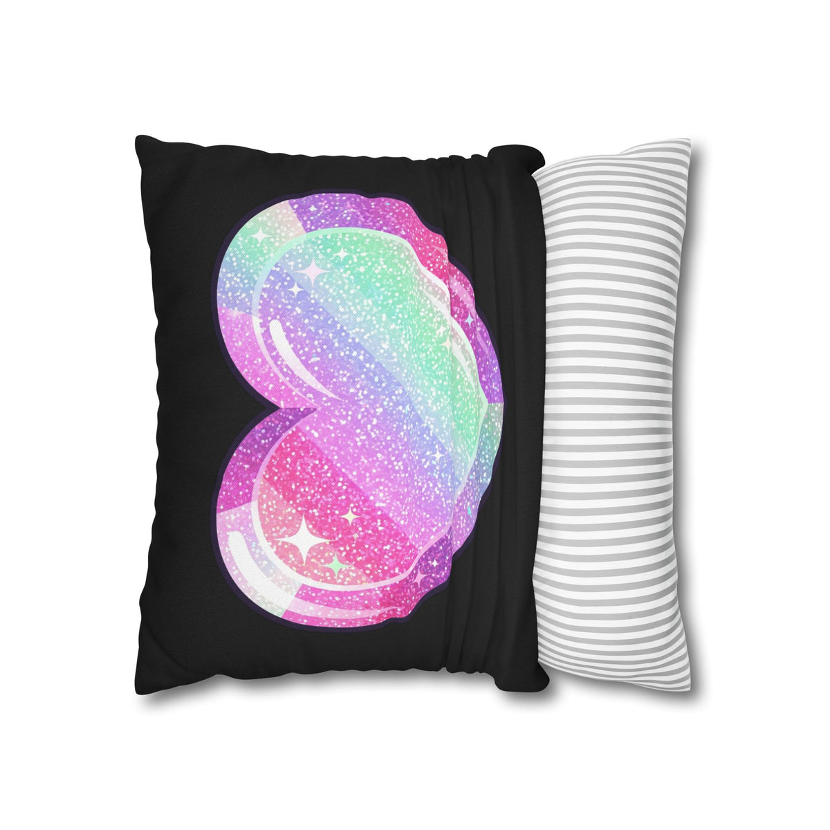 Pastel Glitter Heart Pillowcase Spun Polyester Square Pillowcase- Black