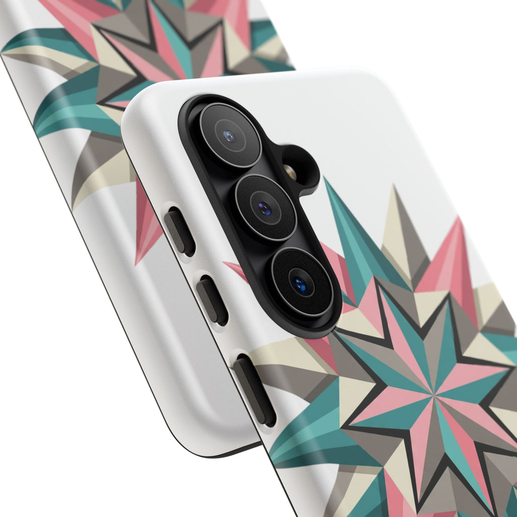 Geometric Star Tough Phone Case – Pink Teal Compass Design