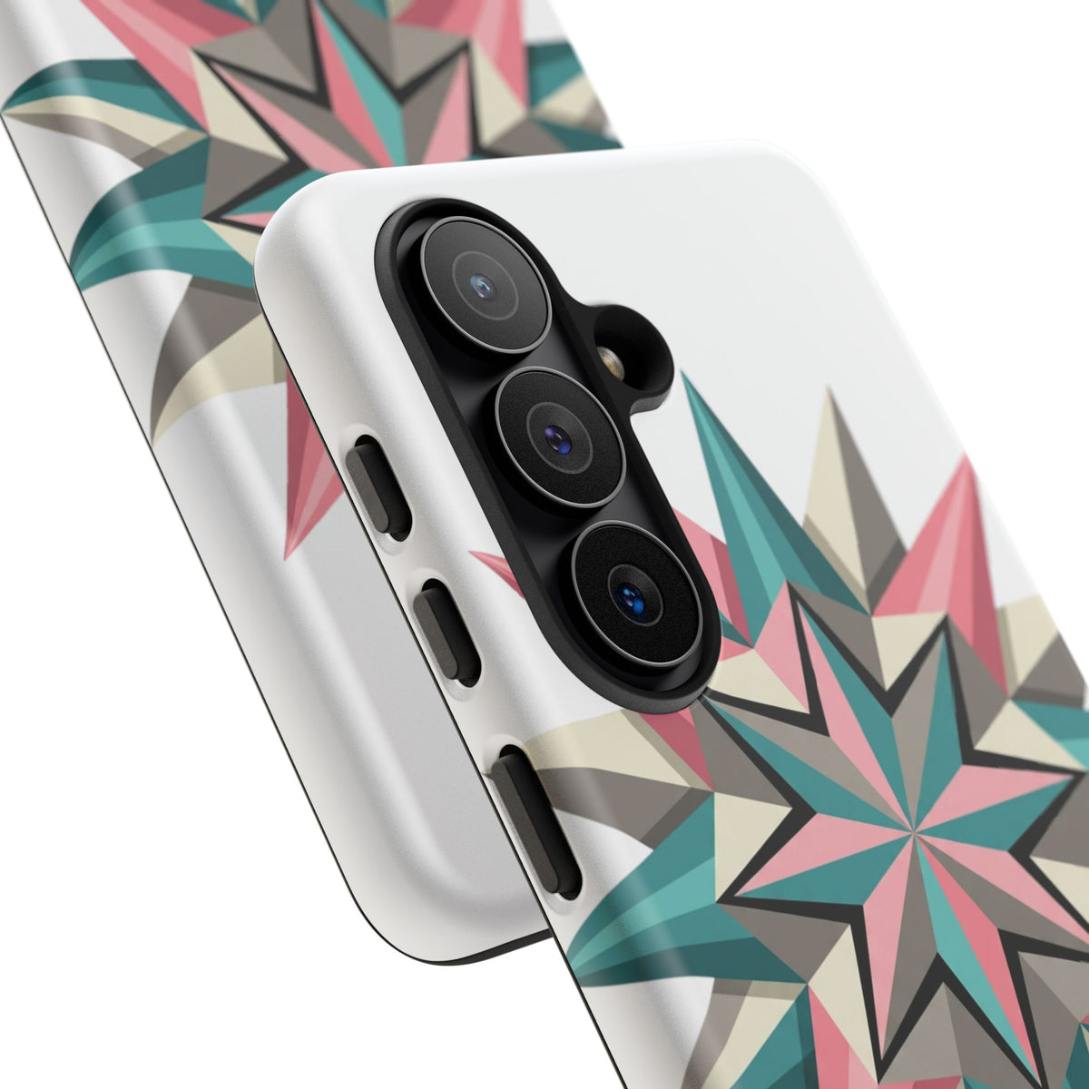 Geometric Star Tough Phone Case – Pink Teal Compass Design