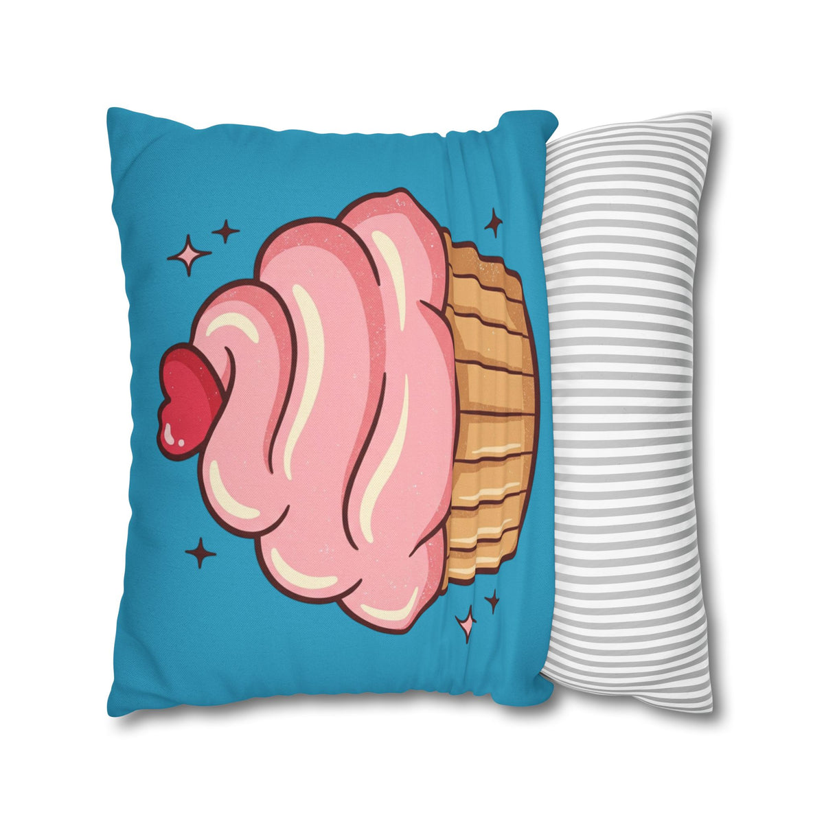 Pink Cupcake SpunPolyester Square Pillowcase- Turquoise