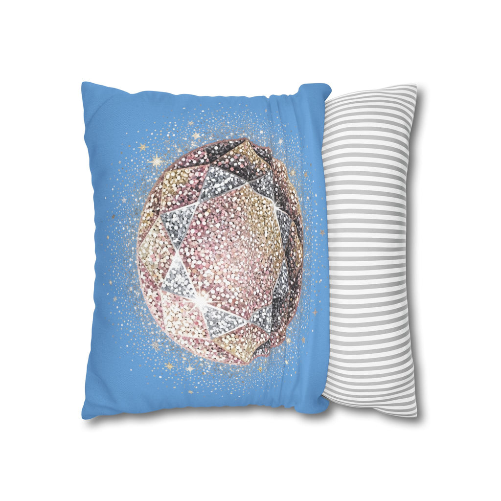 Glittery Light Blue Spun Polyester Square Pillowcase