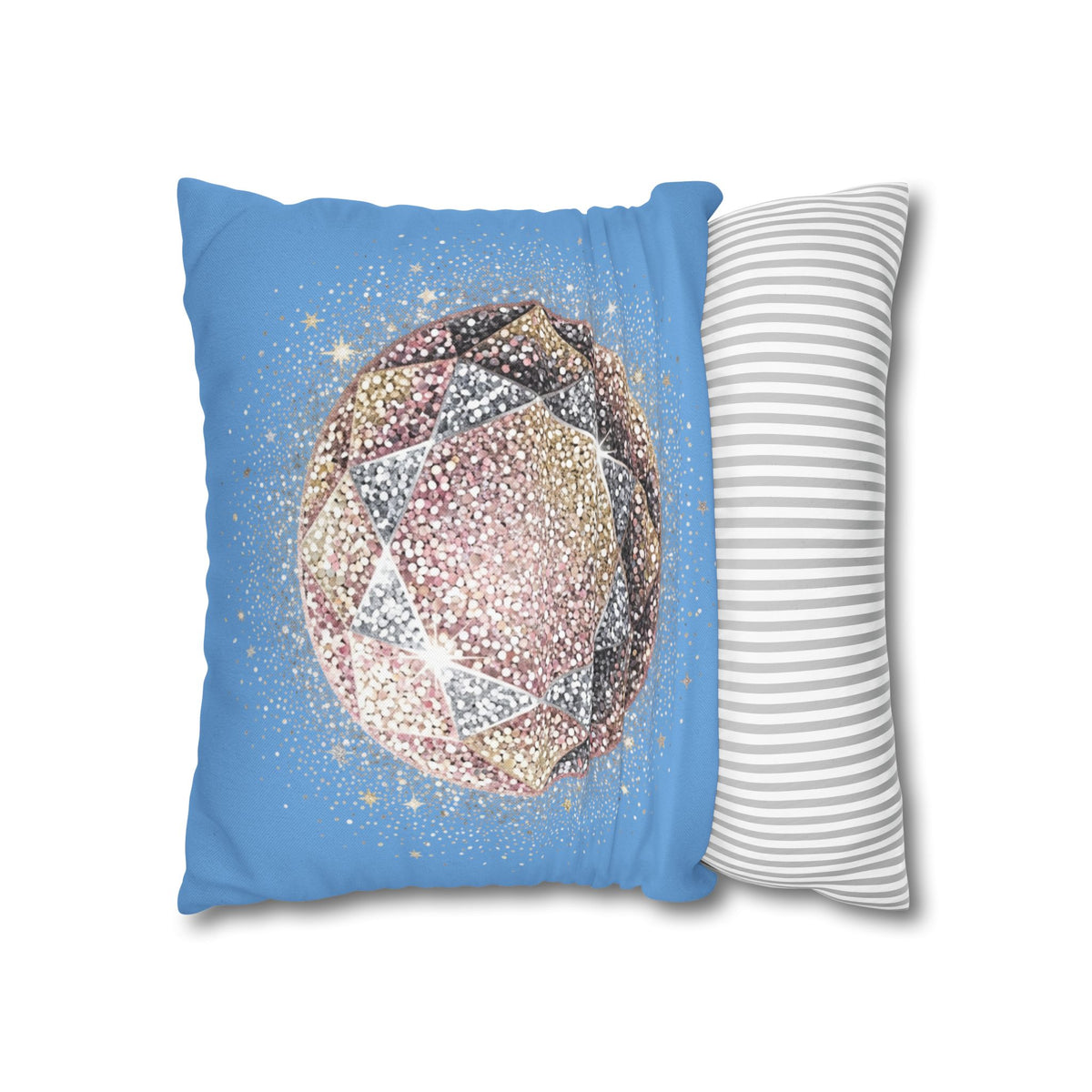 Glittery Light Blue Spun Polyester Square Pillowcase