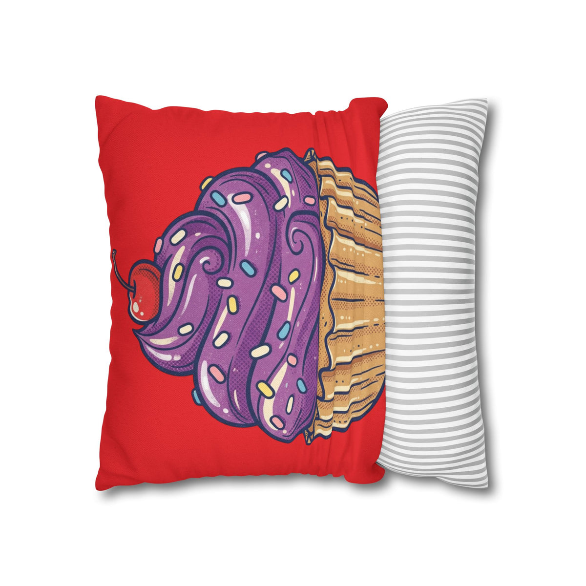 Cupcake Art Pillowcase — Purple Frosting Dessert Throw Pillow Cover- Red