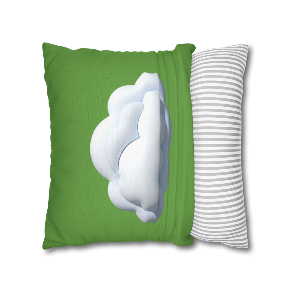 Green Cloud Decorative Pillowcase — Soft White Cloud Accent Cushion Cover