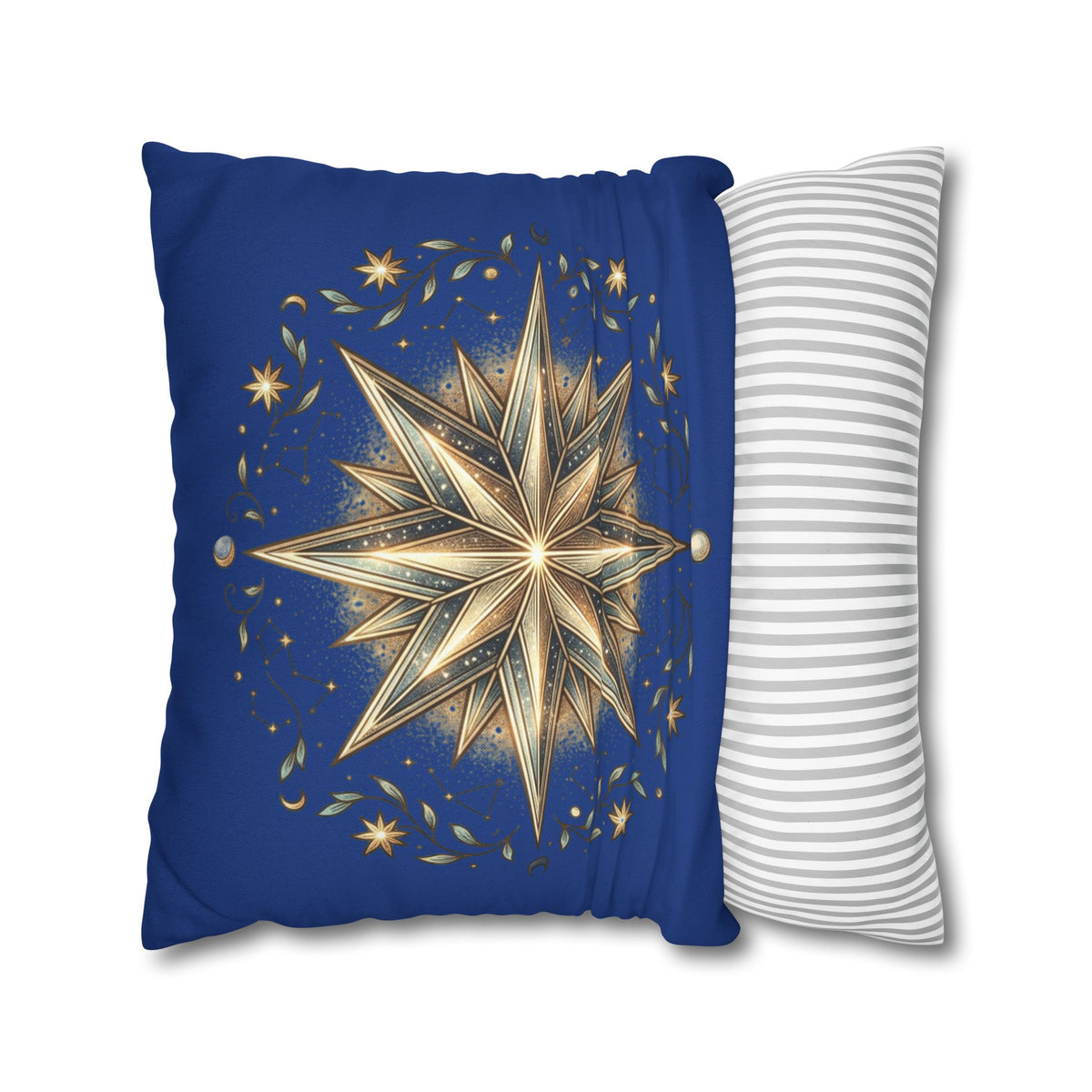 Star Print Navy Spun Polyester Square Pillowcase
