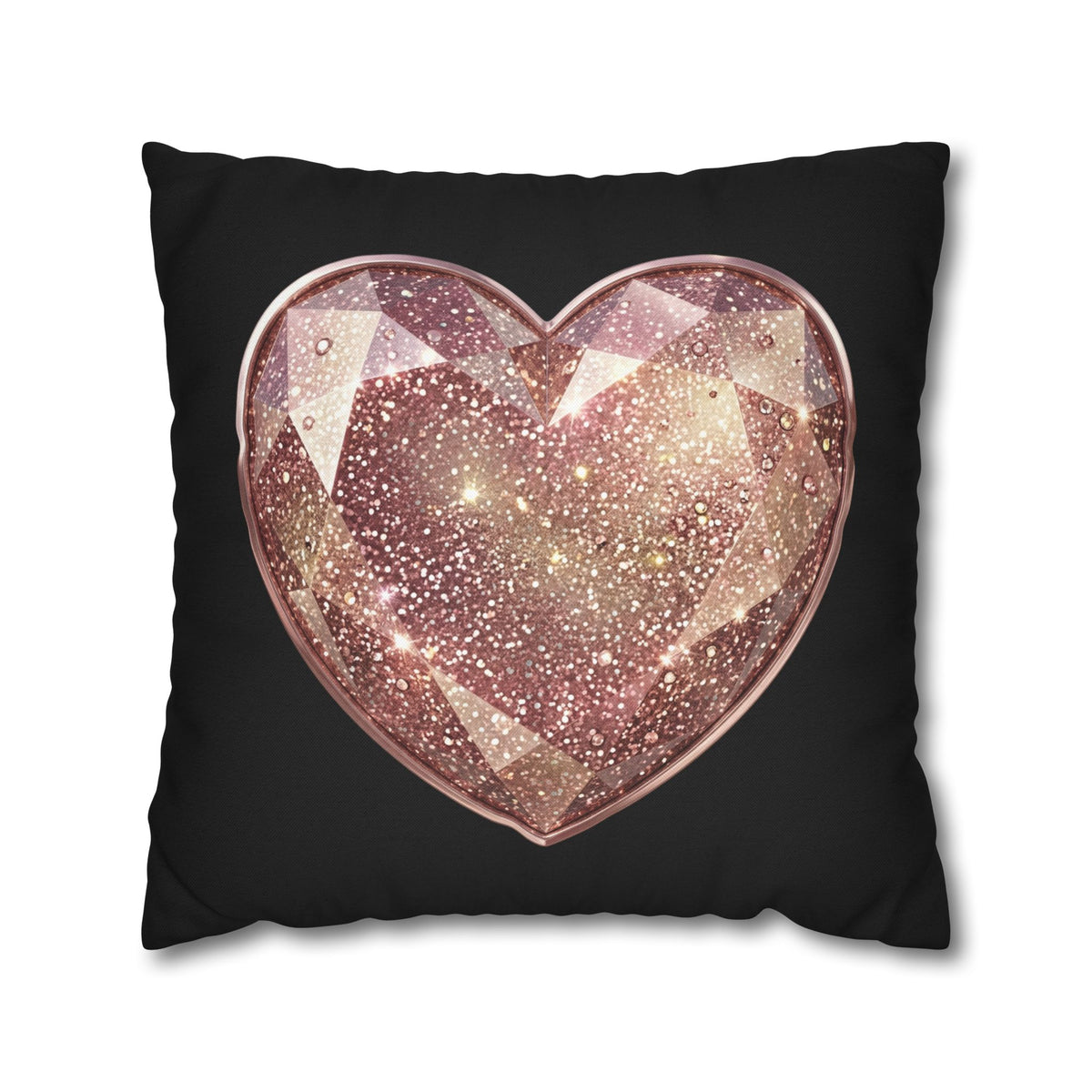 Glitter Rose Gold Crystal Heart Pillowcase- Black
