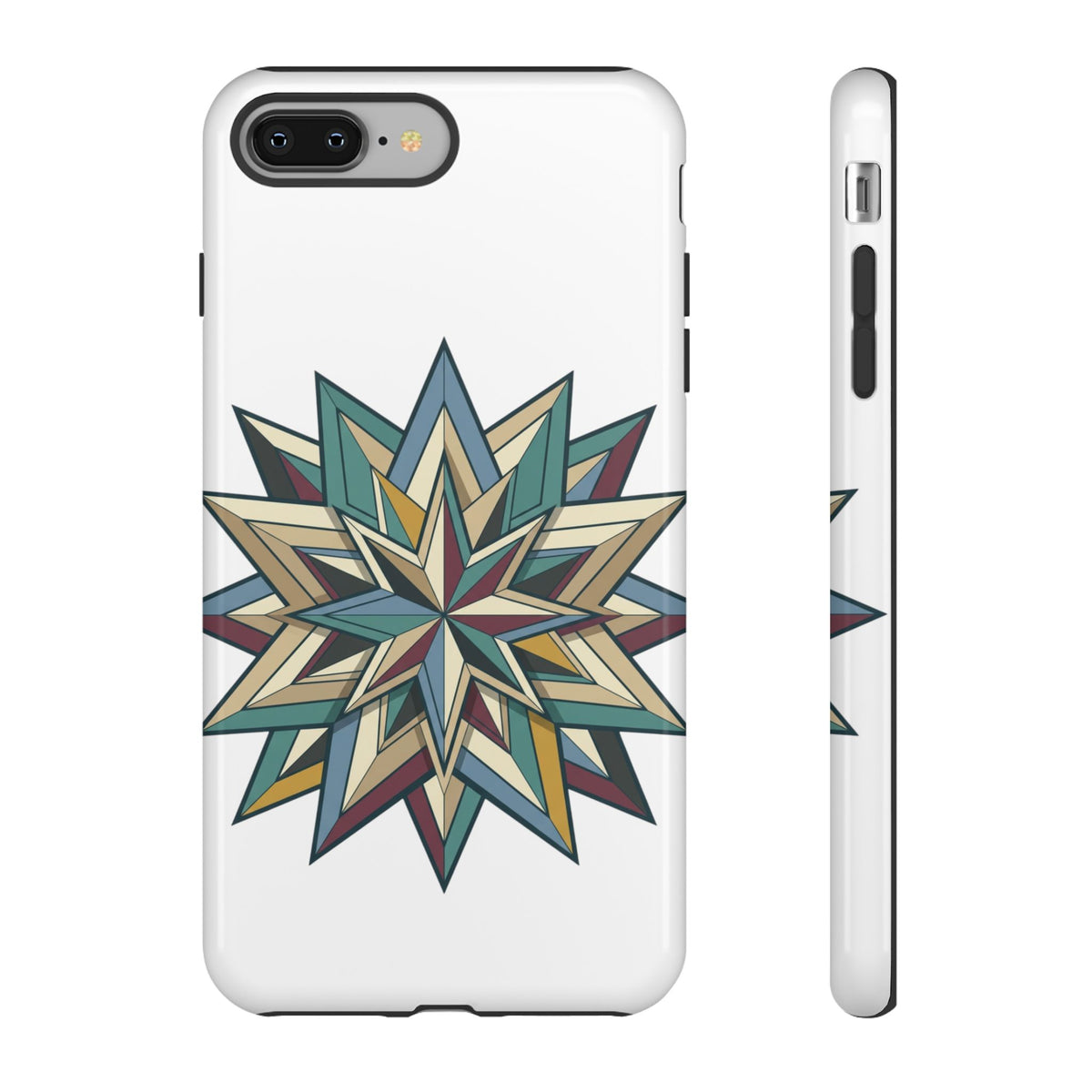 Geometric Star Phone Case — Teal & Earthtone Mandala Design