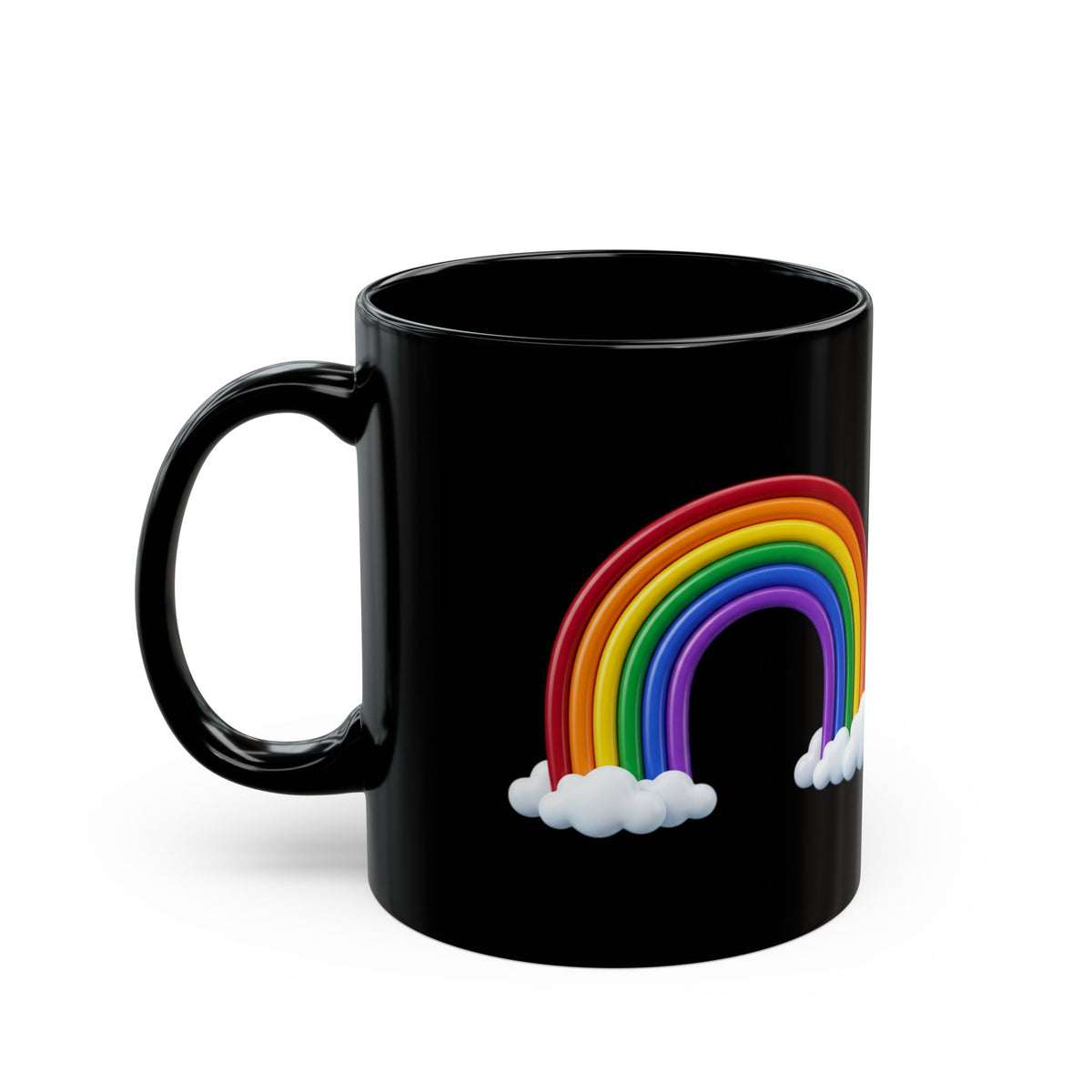 Black Rainbow Mug (11oz/15oz) — Colorful Rainbow & Clouds Coffee Cup