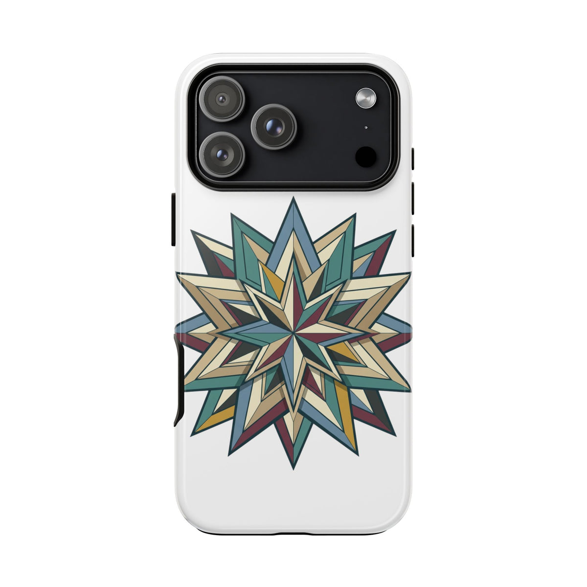 Geometric Star Phone Case — Teal & Earthtone Mandala Design