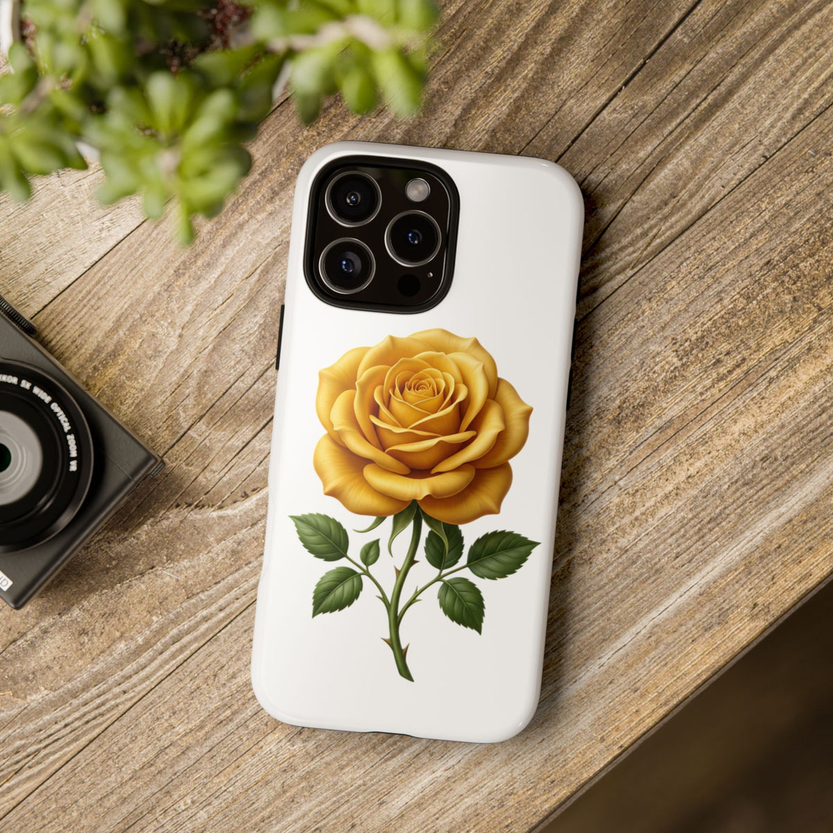 Yellow Rose Phone Case — Vintage Floral Tough Protective Cover