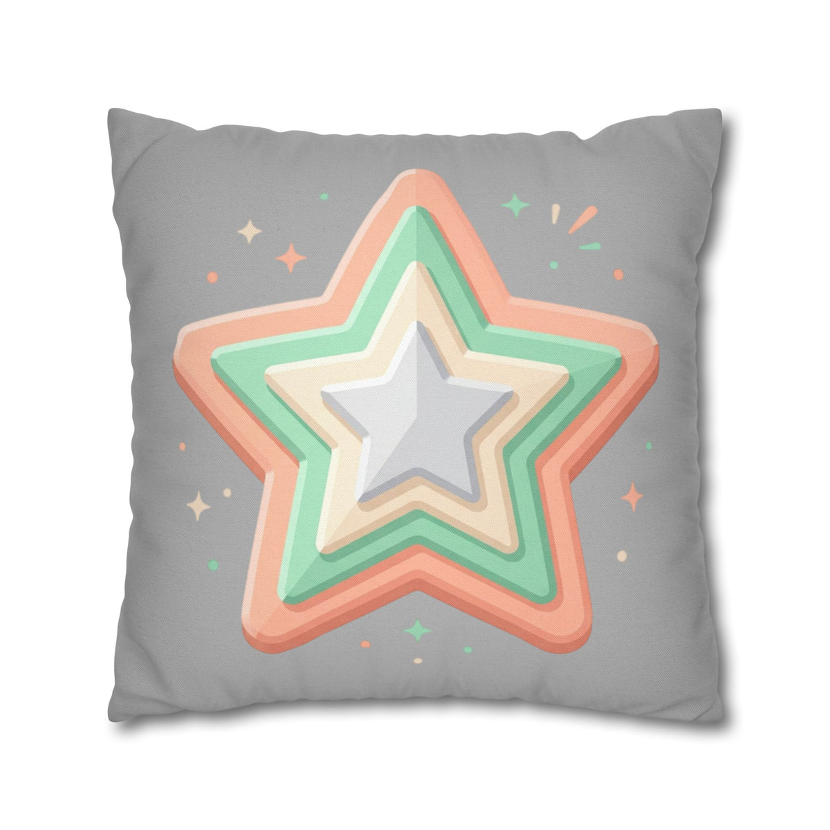Star Shape Grey Spun Polyester Square Pillowcase