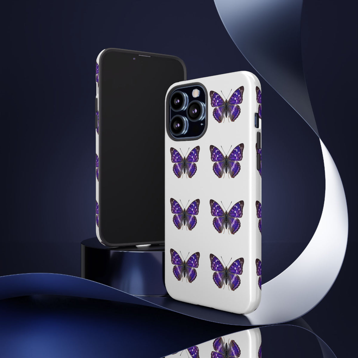 Purple Butterfly Tough Phone Case — Durable Protective iPhone Case with Repeating Butterfly Pattern