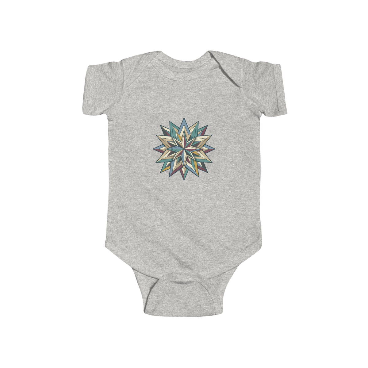 Baby Bodysuit with Geometric Starburst Quilt Design — Modern Neutral Infant Onesie