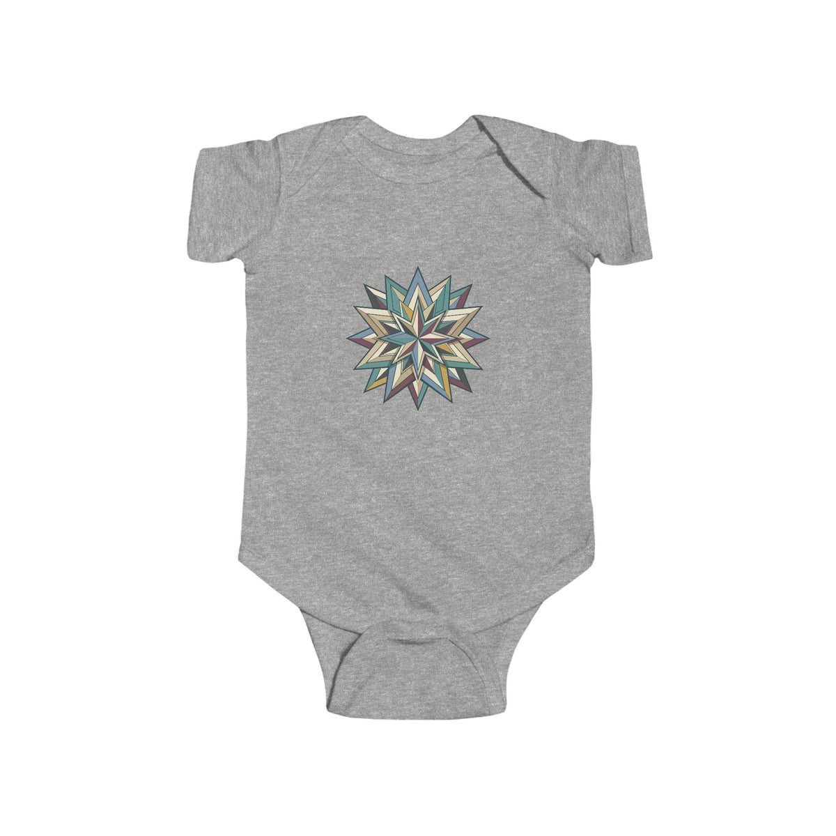 Baby Bodysuit with Geometric Starburst Quilt Design — Modern Neutral Infant Onesie