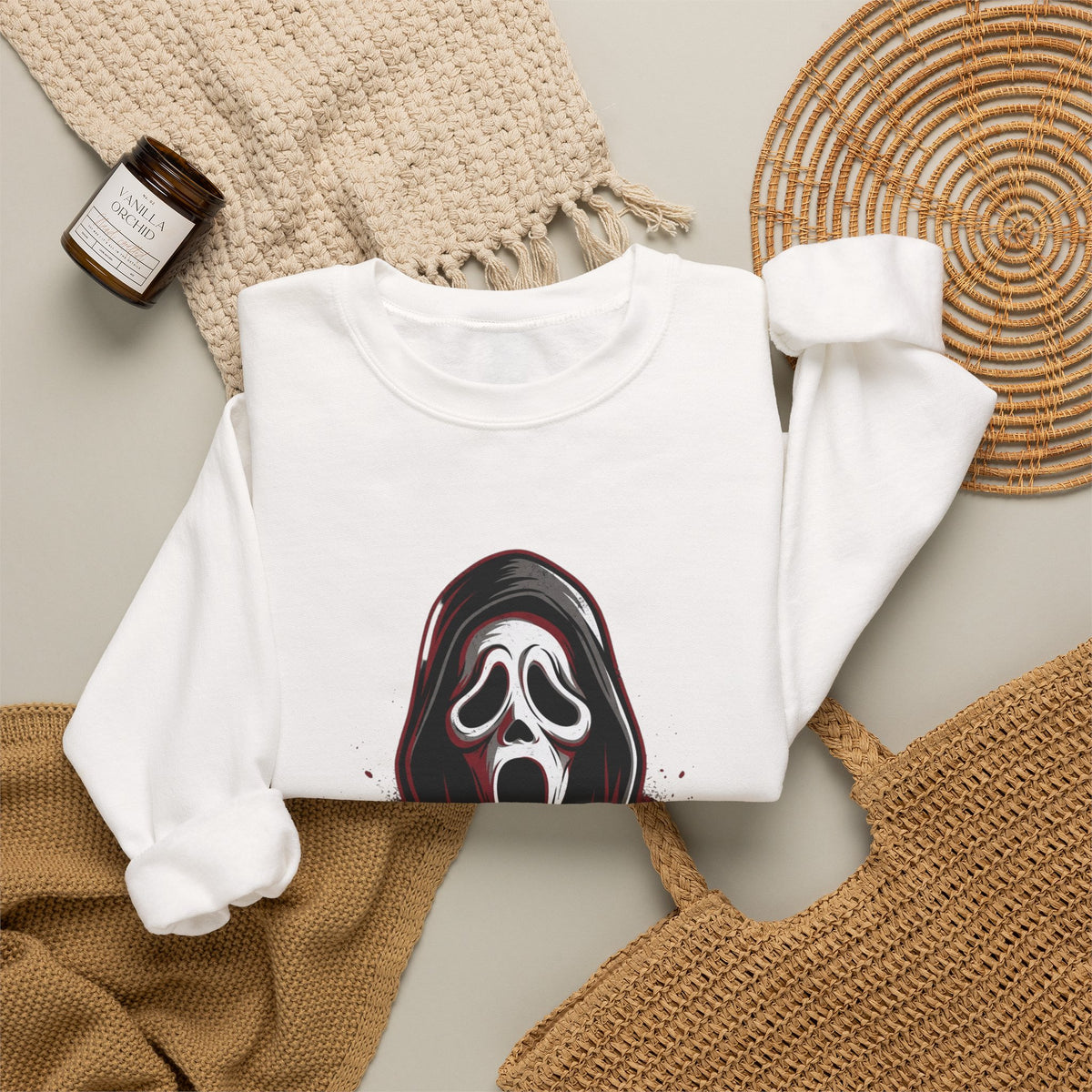 Scream Mask Crewneck Sweatshirt – Horror Ghostface Graphic