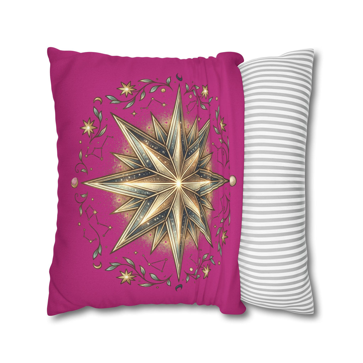Star Print Magenta Spun Polyester Square Pillowcase
