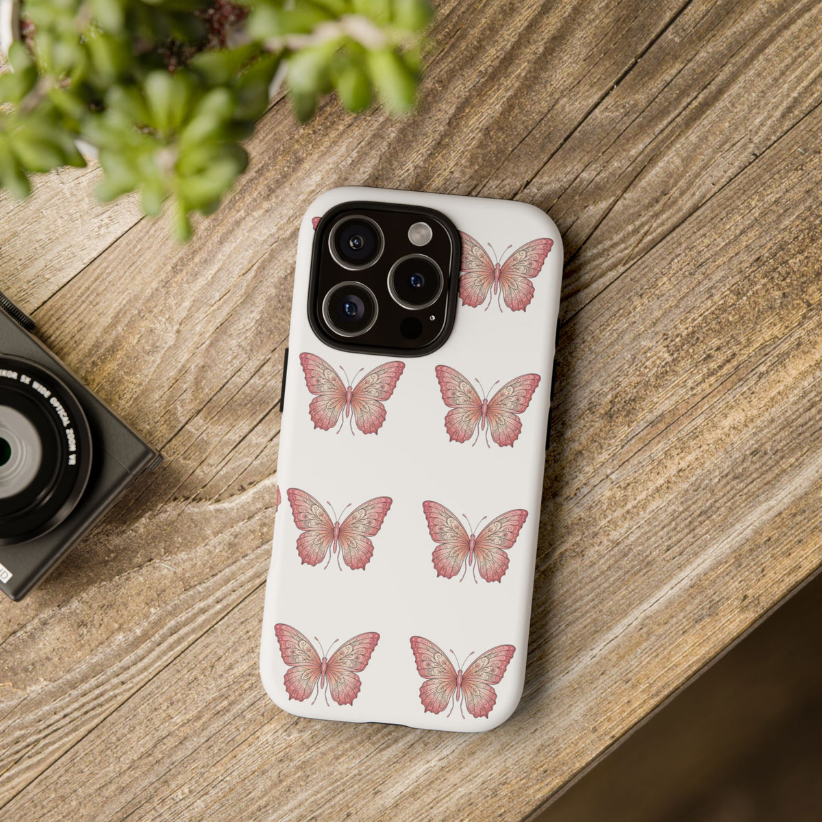 Pink Butterfly Tough Phone Case — Floral Pattern Protective Cover