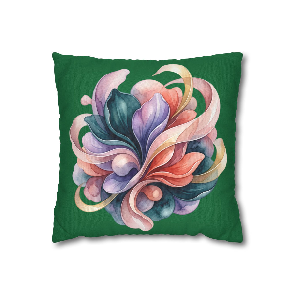 Floral Swirl Decorative Pillowcase — Colorful Abstract Bloom on Green