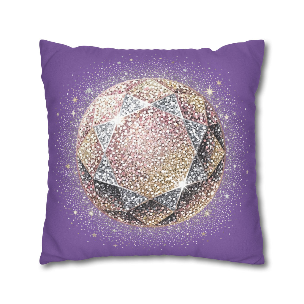 Glittery Light Purple Spun Polyester Square Pillowcase