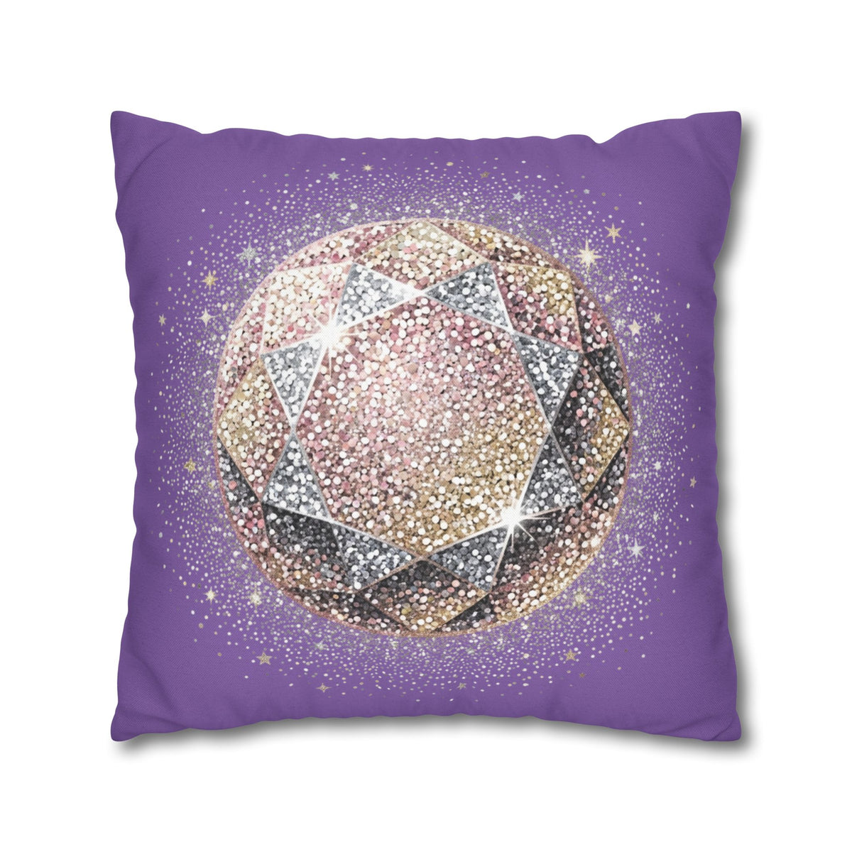 Glittery Light Purple Spun Polyester Square Pillowcase