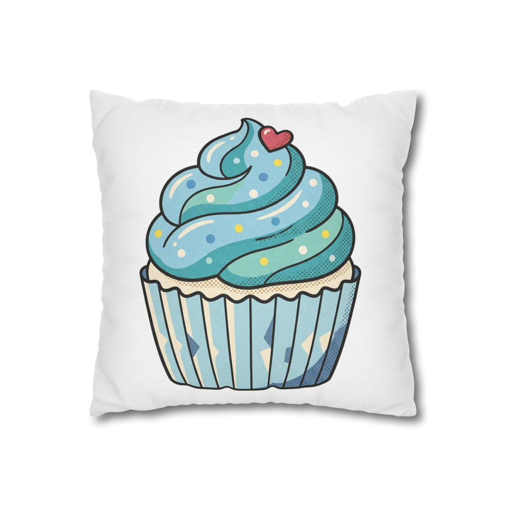 Cupcake Throw Pillowcase — Cute Blue Frosting Decorative Pillow Cover- White