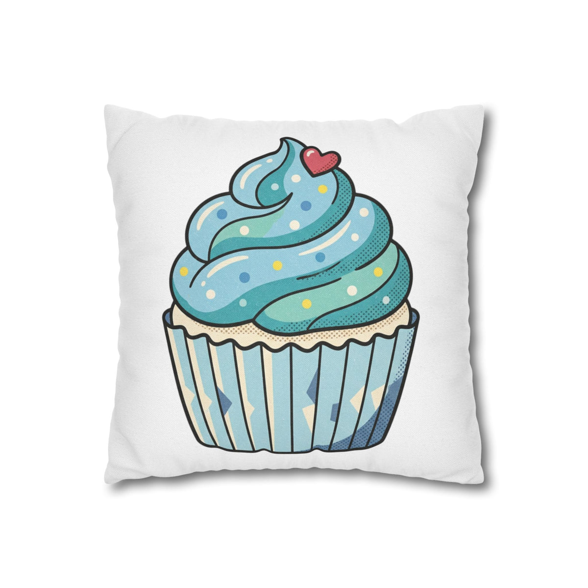 Cupcake Throw Pillowcase — Cute Blue Frosting Decorative Pillow Cover- White