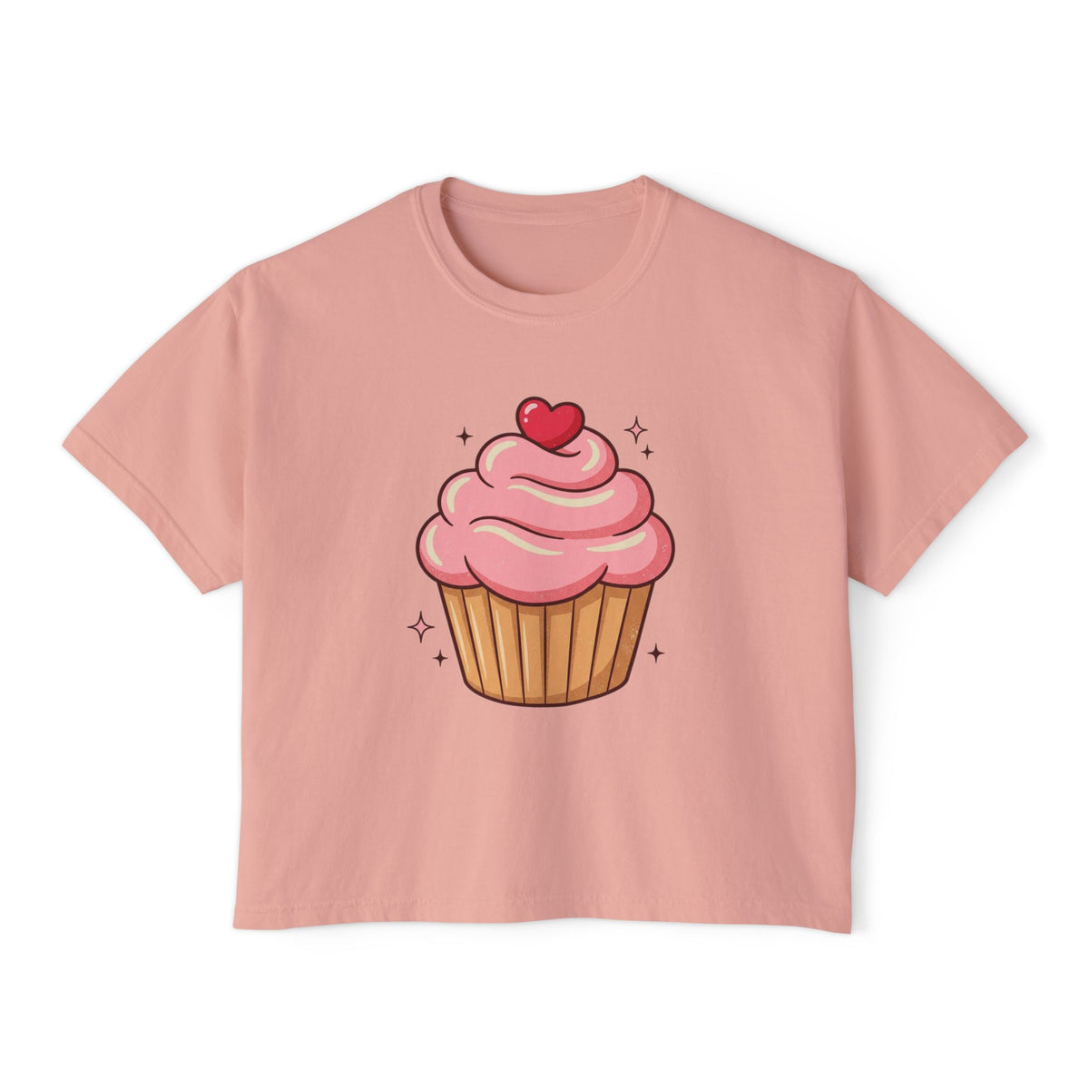Cupcake Graphic Boxy Tee — Cute Pink Dessert Shirt for Women