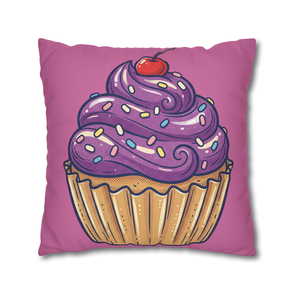 Cupcake Pillowcase — Cute Purple Frosting Decorative Throw Pillow Cover- Light Pink