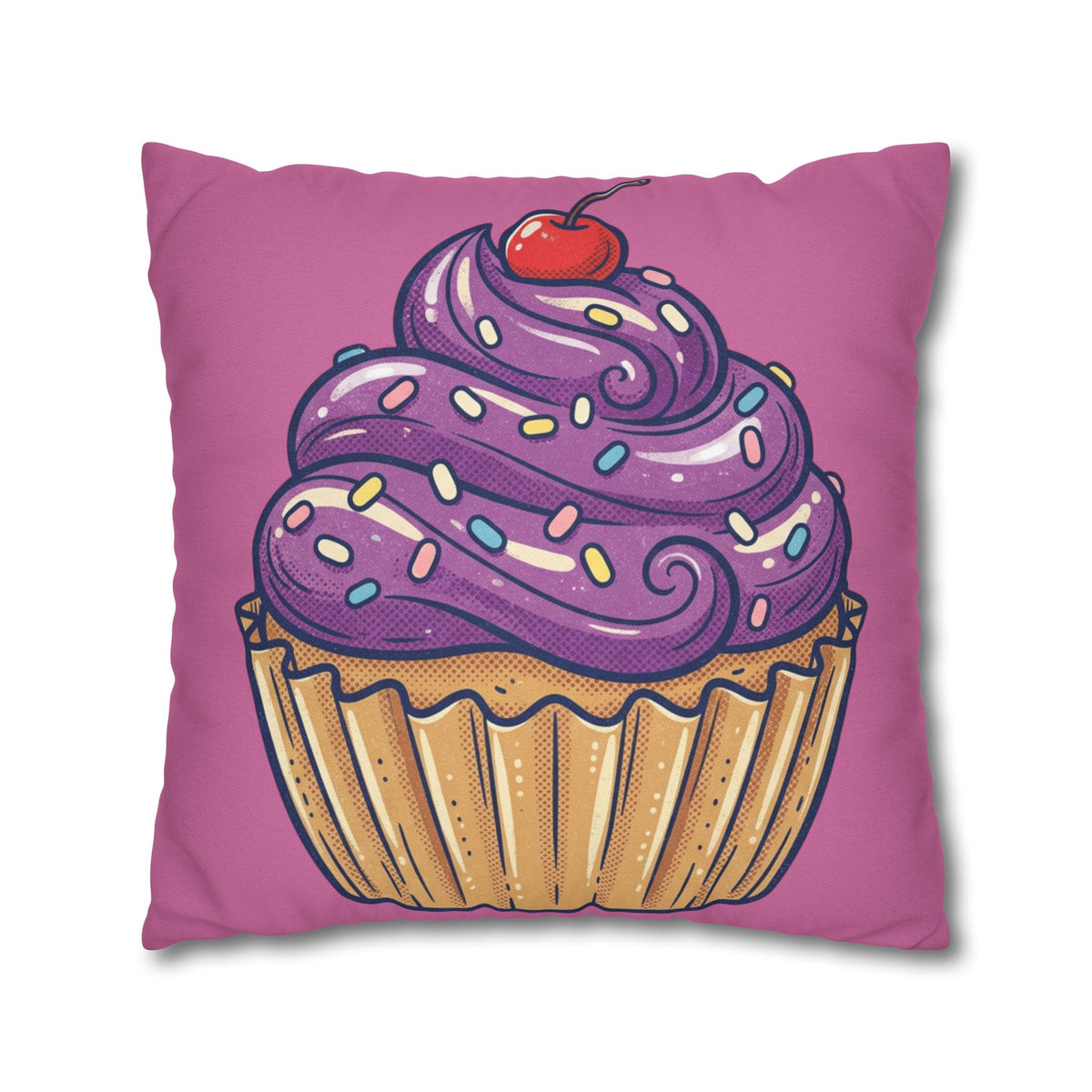Cupcake Pillowcase — Cute Purple Frosting Decorative Throw Pillow Cover- Light Pink