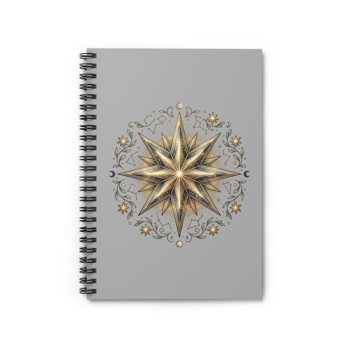 Star Print Spiral Notebook - Ruled Line- Light Grey