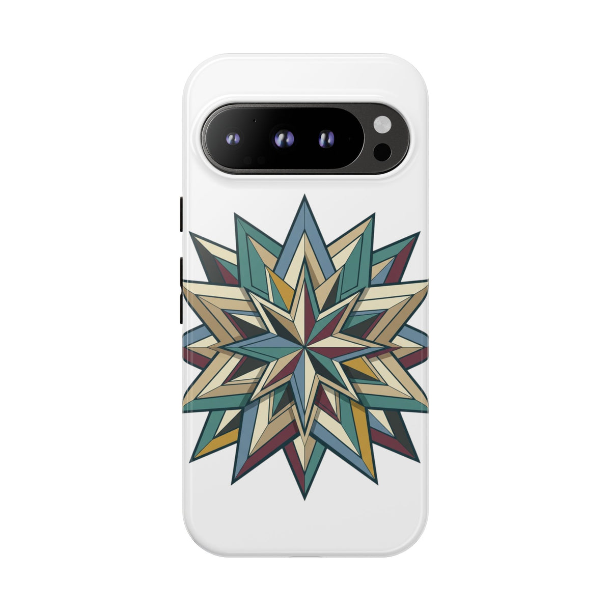 Geometric Star Phone Case — Teal & Earthtone Mandala Design