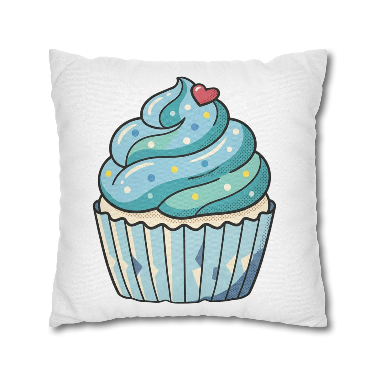 Cupcake Throw Pillowcase — Cute Blue Frosting Decorative Pillow Cover- White