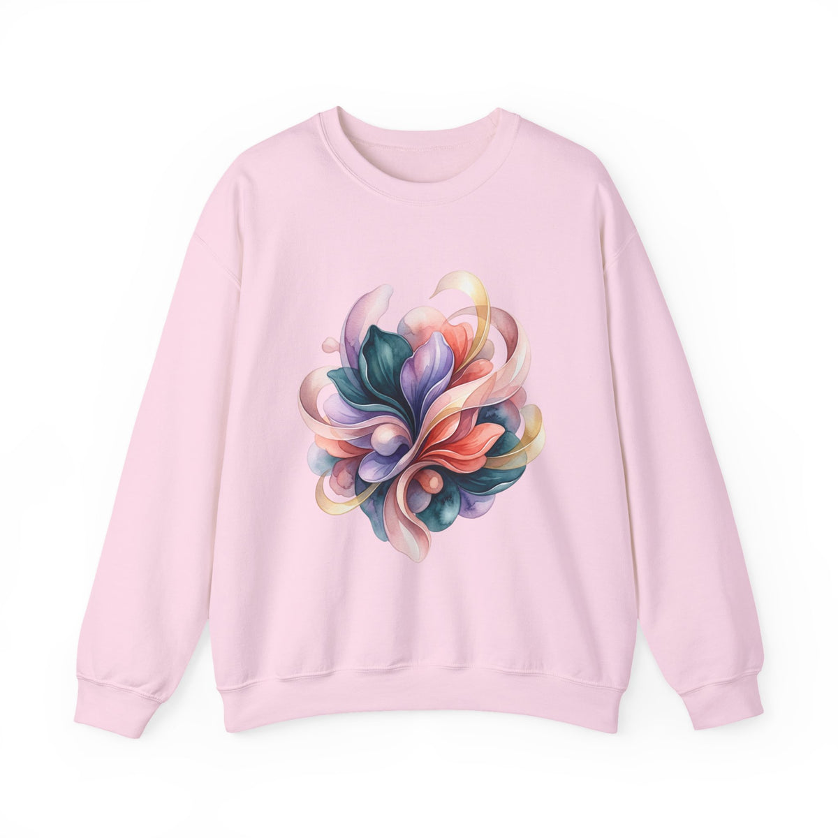 Abstract Floral Crewneck Sweatshirt — Pastel Swirl Art Pullover