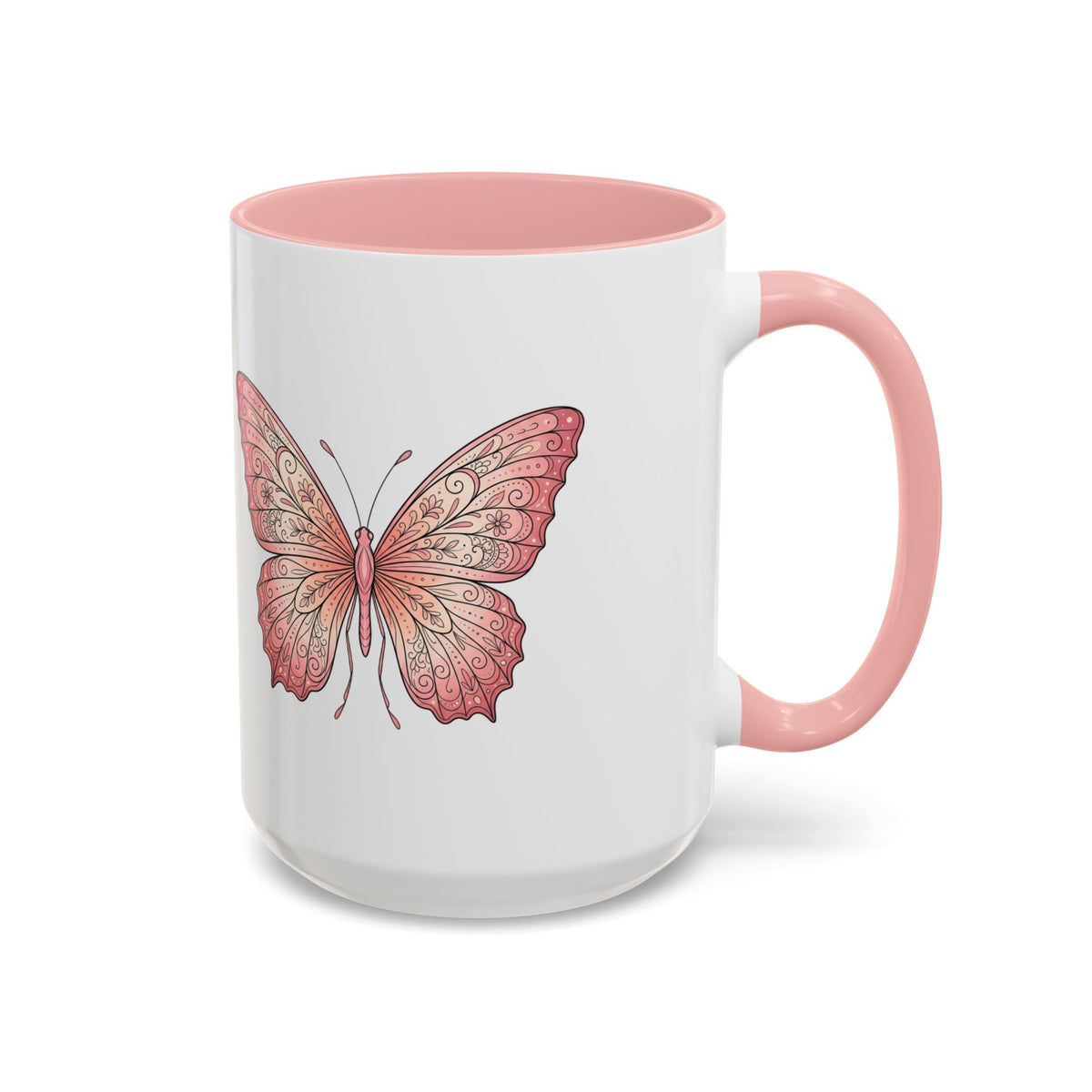Pink Watercolor Butterfly Accent Coffee Mug — Floral Boho Tea & Coffee Cup (11/15oz)