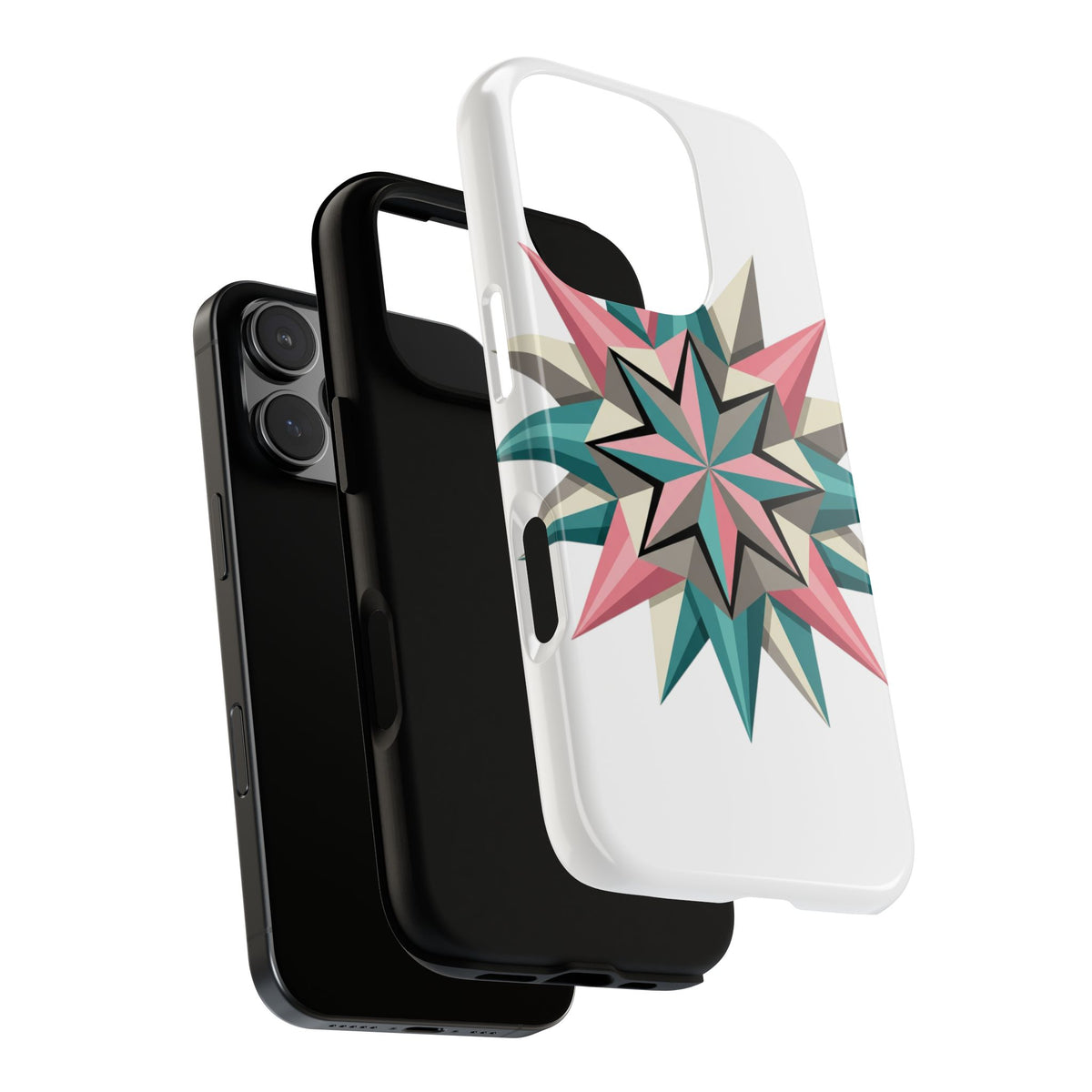 Geometric Star Tough Phone Case – Pink Teal Compass Design