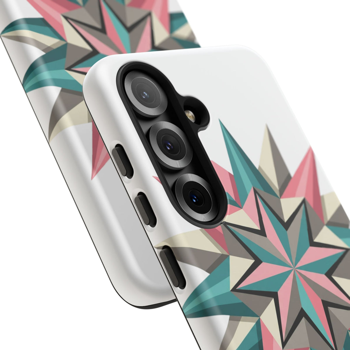 Geometric Star Tough Phone Case – Pink Teal Compass Design