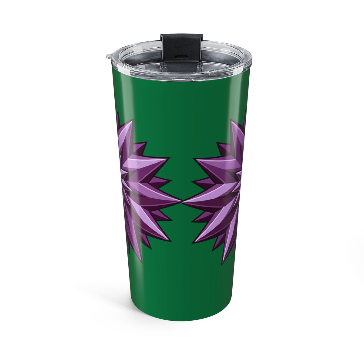 20oz Floral Star Tumbler — Green Travel Cup with Purple Geometric Blossom
