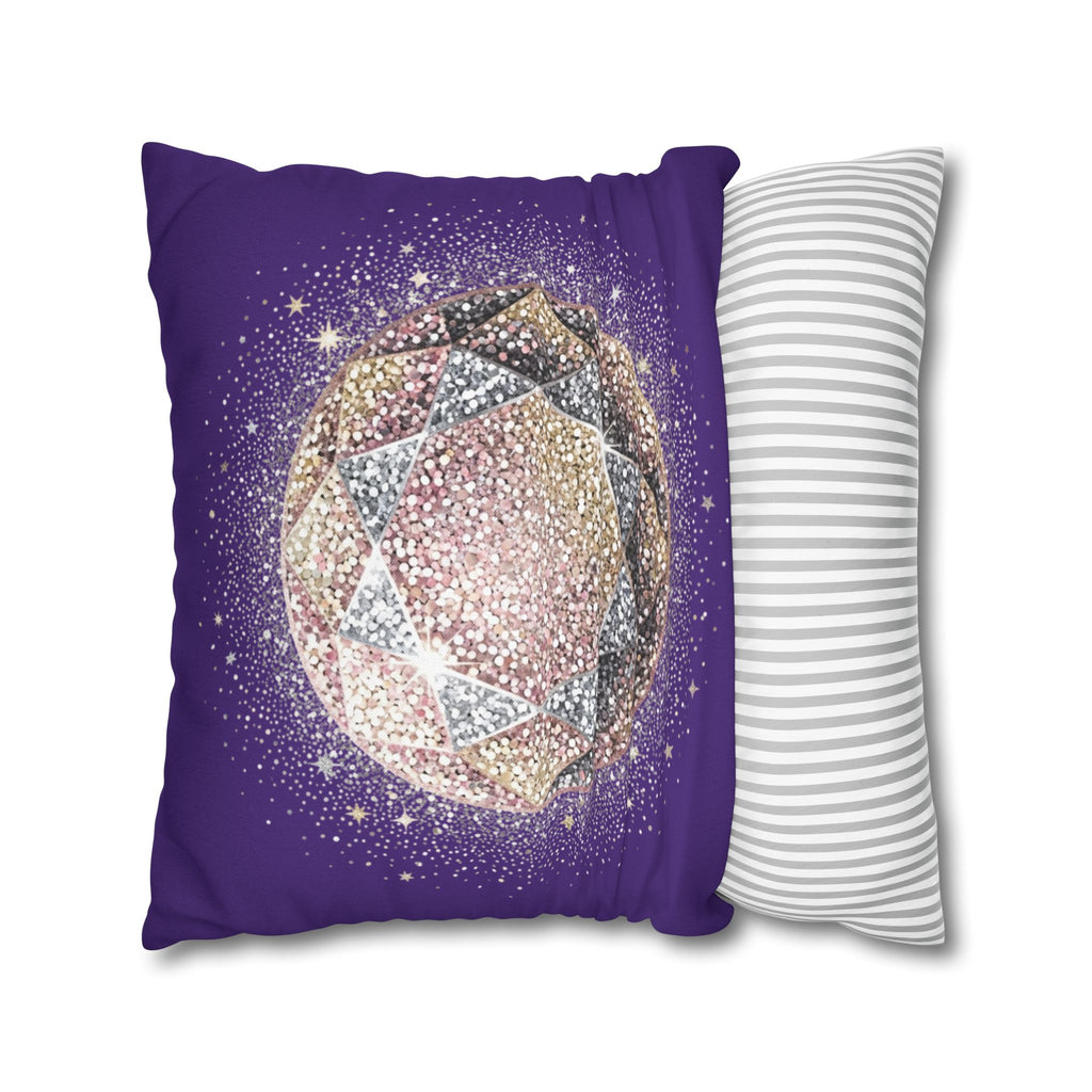 Glittery Dark Purple Spun Polyester Square Pillowcase
